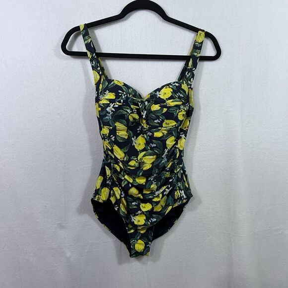 Nip Tuck Other - NipTuck Navy Lemon Citrus Built-in Padded Bra One-Piece Swimsuit Size 6 Slimming